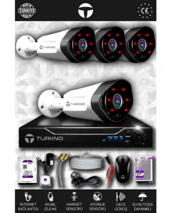 TURKNO 4 Kameralı Galia 4 Dış Kamera Set 320 GB HDD Full HD Gece Görüşlü Güvenlik Kamerası Sistemi