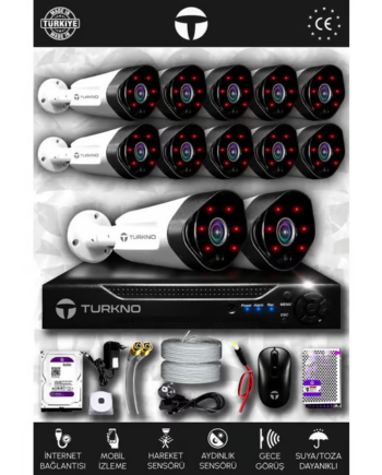 TURKNO 12 Kameralı Galia 12 Dış Kamera Set 320 GB HDD Full HD Gece Görüşlü