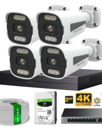 Proton 4 Kameralı Mikrofonlu Sesli 4K POE IP Kamera Seti