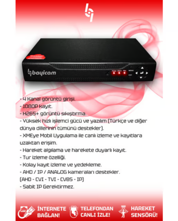 BAYICAM 4 Kameralı Uzay 4 Dış Kamera Set 320 GB HDD Full HD Gece Görüşlü Güvenlik Kamerası Sistemi