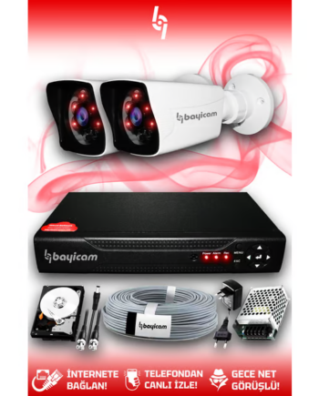 BAYICAM 2 Kameralı Kare 2 Dış Kamera Set 250 GB HDD Full HD Gece Görüşlü