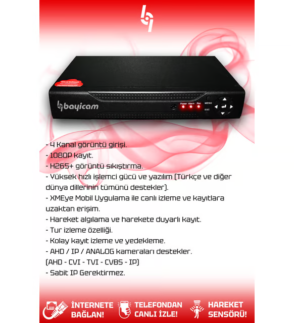 BAYICAM 2 Kameralı Kare 2 Dış Kamera Set 250 GB HDD Full HD Gece Görüşlü