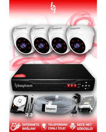 BAYICAM 4 Kameralı Dome 4 İç Kamera Set 250 GB HDD Full HD Gece Görüşlü