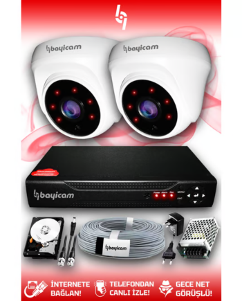 BAYICAM 2 Kameralı Dome 2 İç Kamera Set 250 GB HDD Full HD Gece Görüşlü