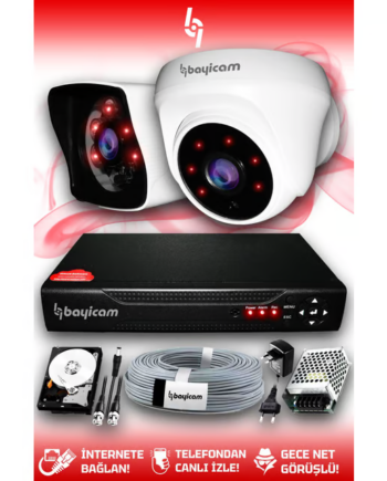 BAYICAM 2 Kameralı Kare 1 İç Kamera Set 320 GB HDD Full HD Gece Görüşlü