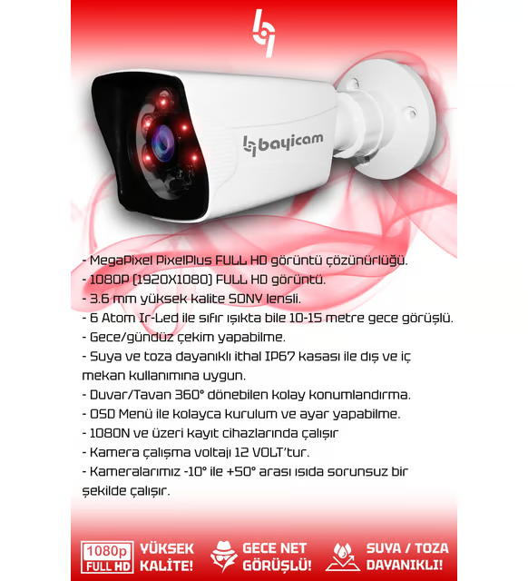 BAYICAM 2 Kameralı Kare 1 İç Kamera Set 320 GB HDD Full HD Gece Görüşlü