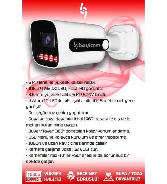 Bayicam 1 Kameralı Zebra 1 Dış Kamera Set 250 GB 5 MP Full HD Gece Görüşlü